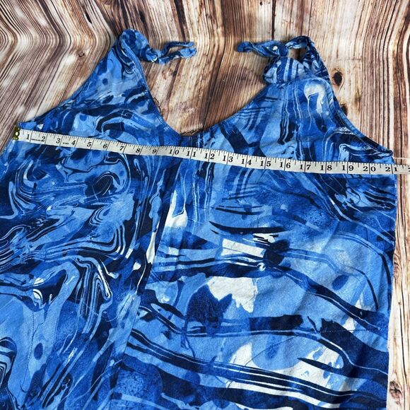 Peyton & Parker Linen Blend Size Medium Blue Midi Tank Top Beach Dress Pockets - Picture 4 of 6